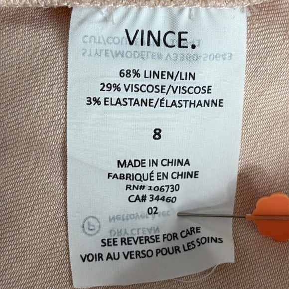 Vince Linen Blend Drop Waist Pleated Skirt Dress in Peach - Size 8 - Picture 6 of 7
